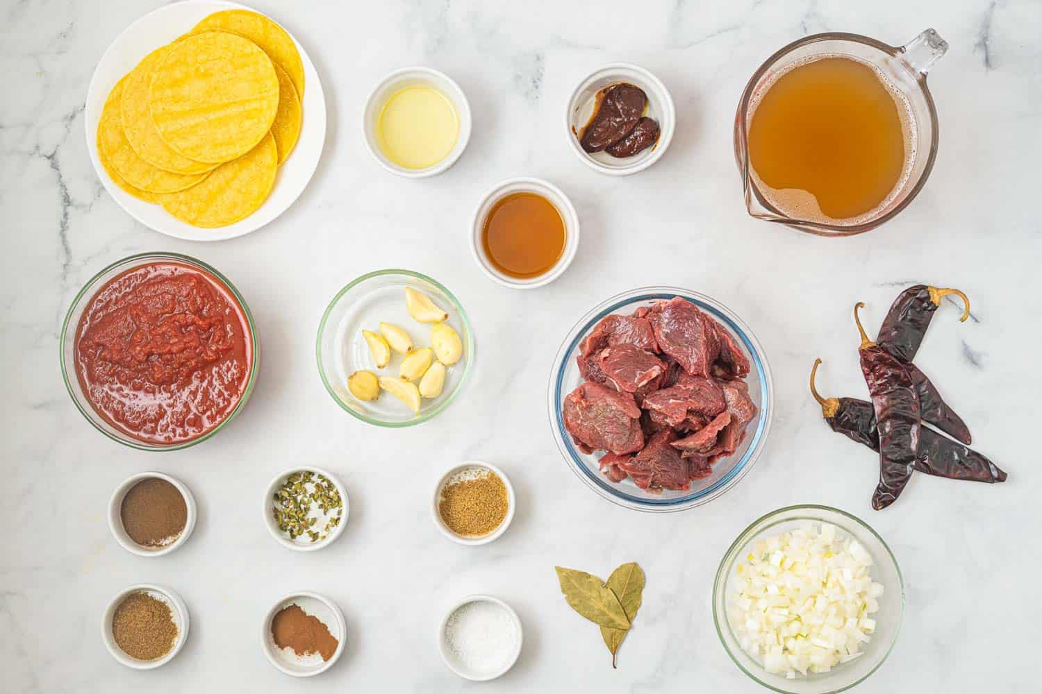 Ingredients needed to make birria tacos