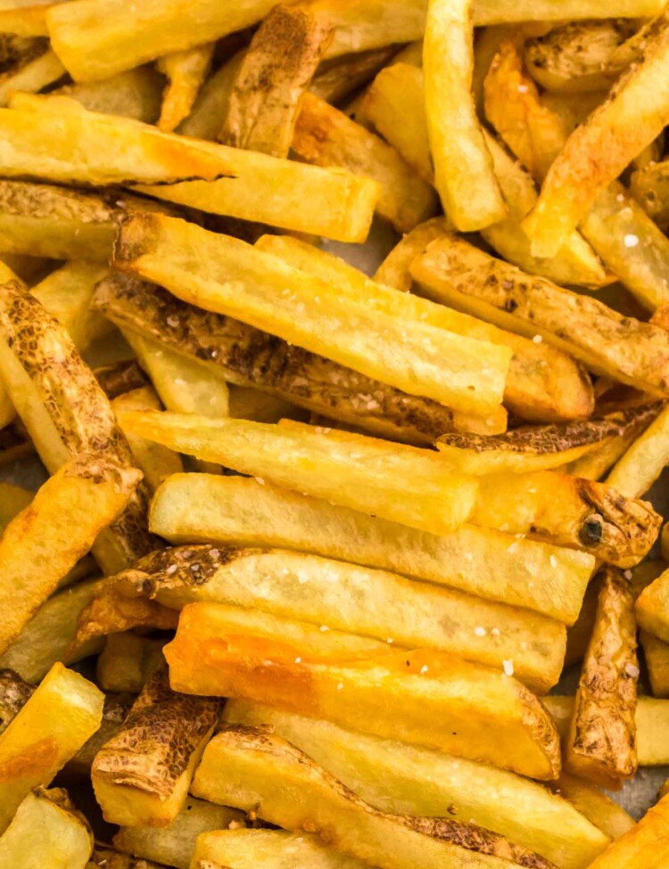 Close up shot of perfectly golden french fries